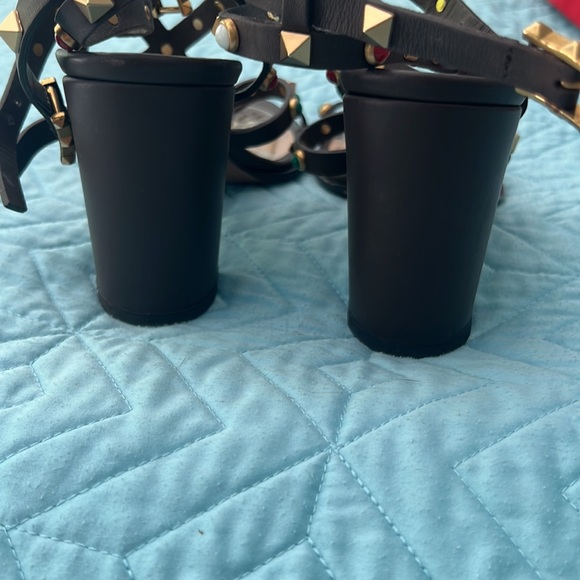 Valentino Rockstud brown sz8 multicolor stones 3.75”chunky heel sandals box&bag - Picture 3 of 6